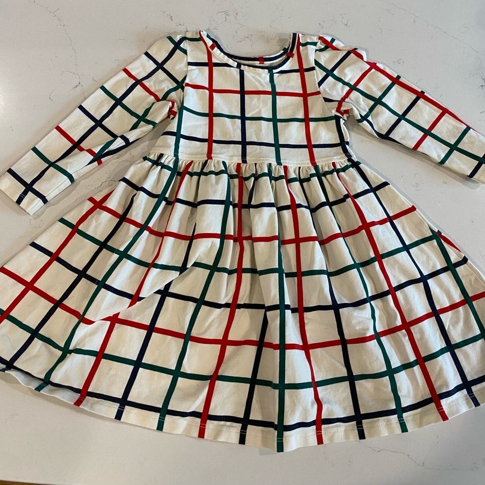 Pink Chicken Colorful Grid Pattern Kids Dress